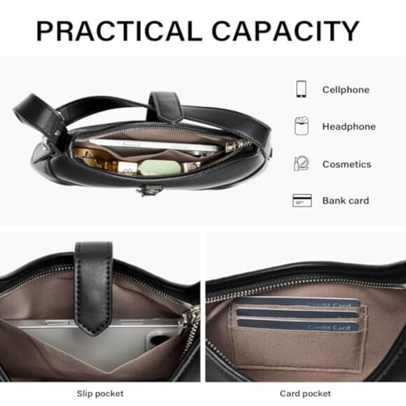 Vegan Leather Shoulder Bag Elegant Hobo Style Adjustable Strap Chic Minimalist - Picture 5 of 8